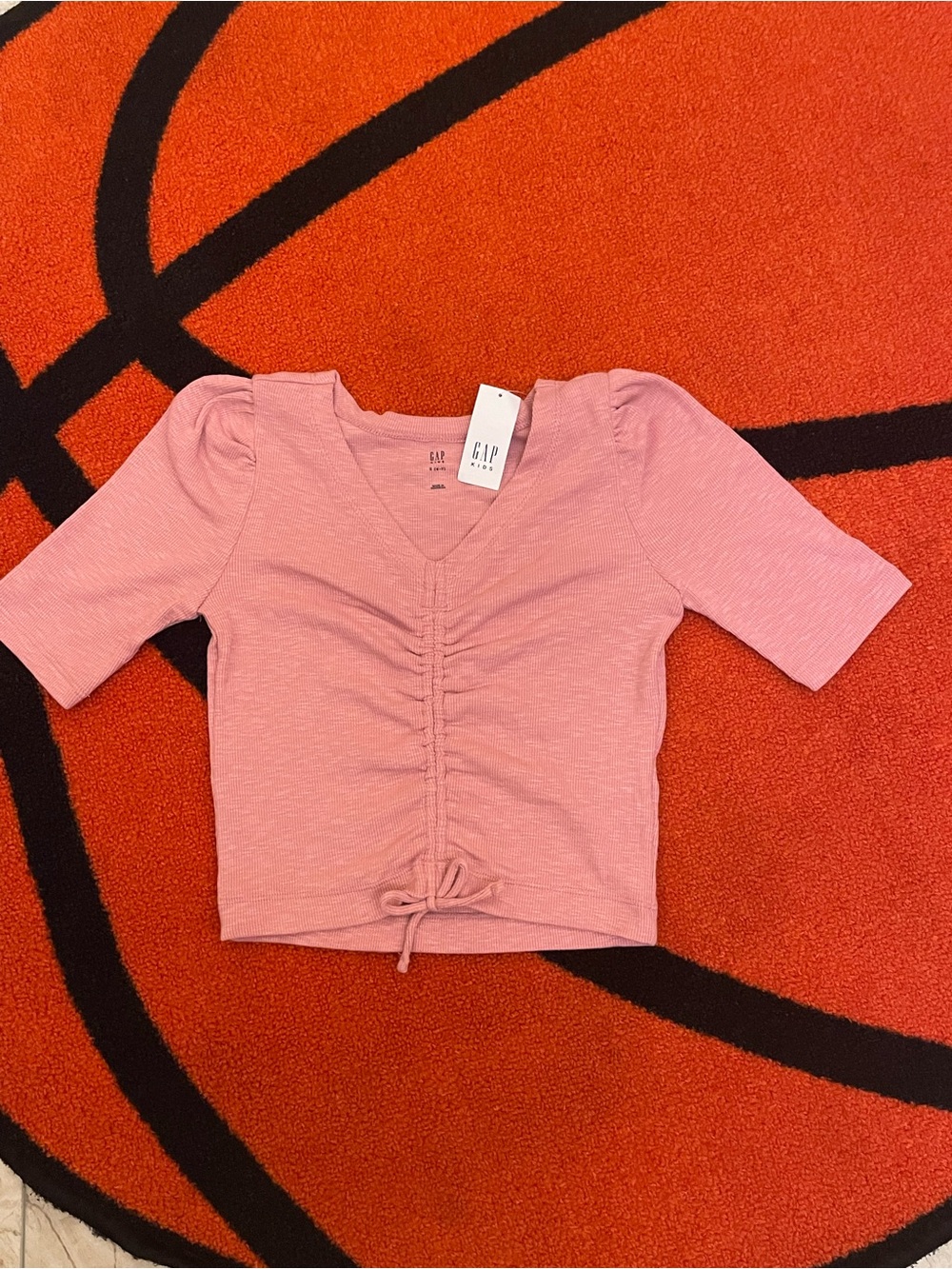 GAP Kids Pink Ruched Front V-Neck Short Sleeve Top